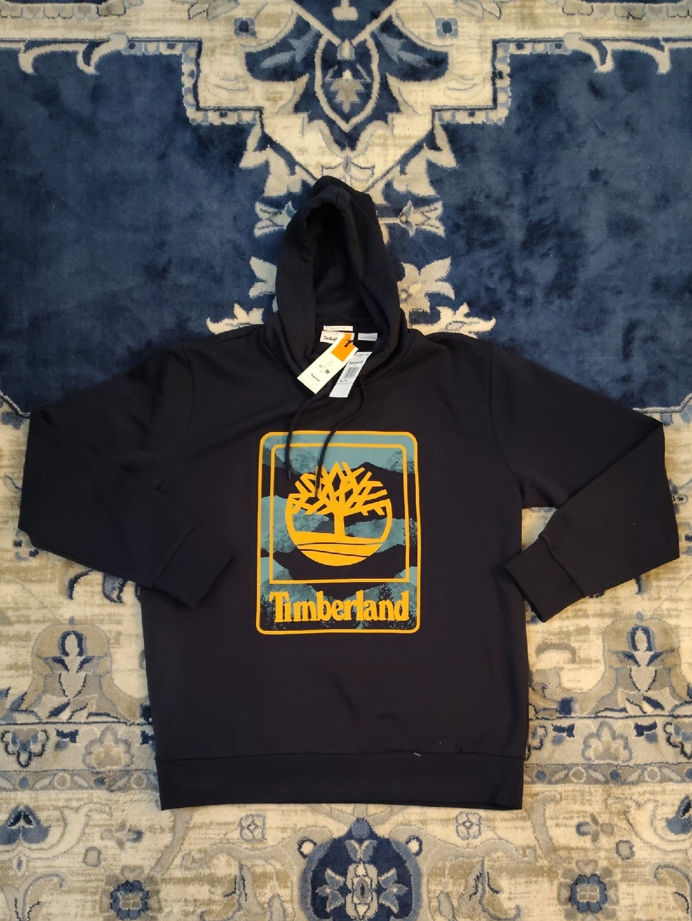 Timberland Navy Pullover Hoodie with Yellow Logo